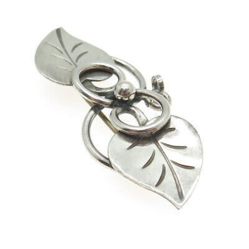 GEORG JENSEN 925 Sterling Silver Antique USA Floral Leaf Pin Brooch #113 - Picture 5 of 8